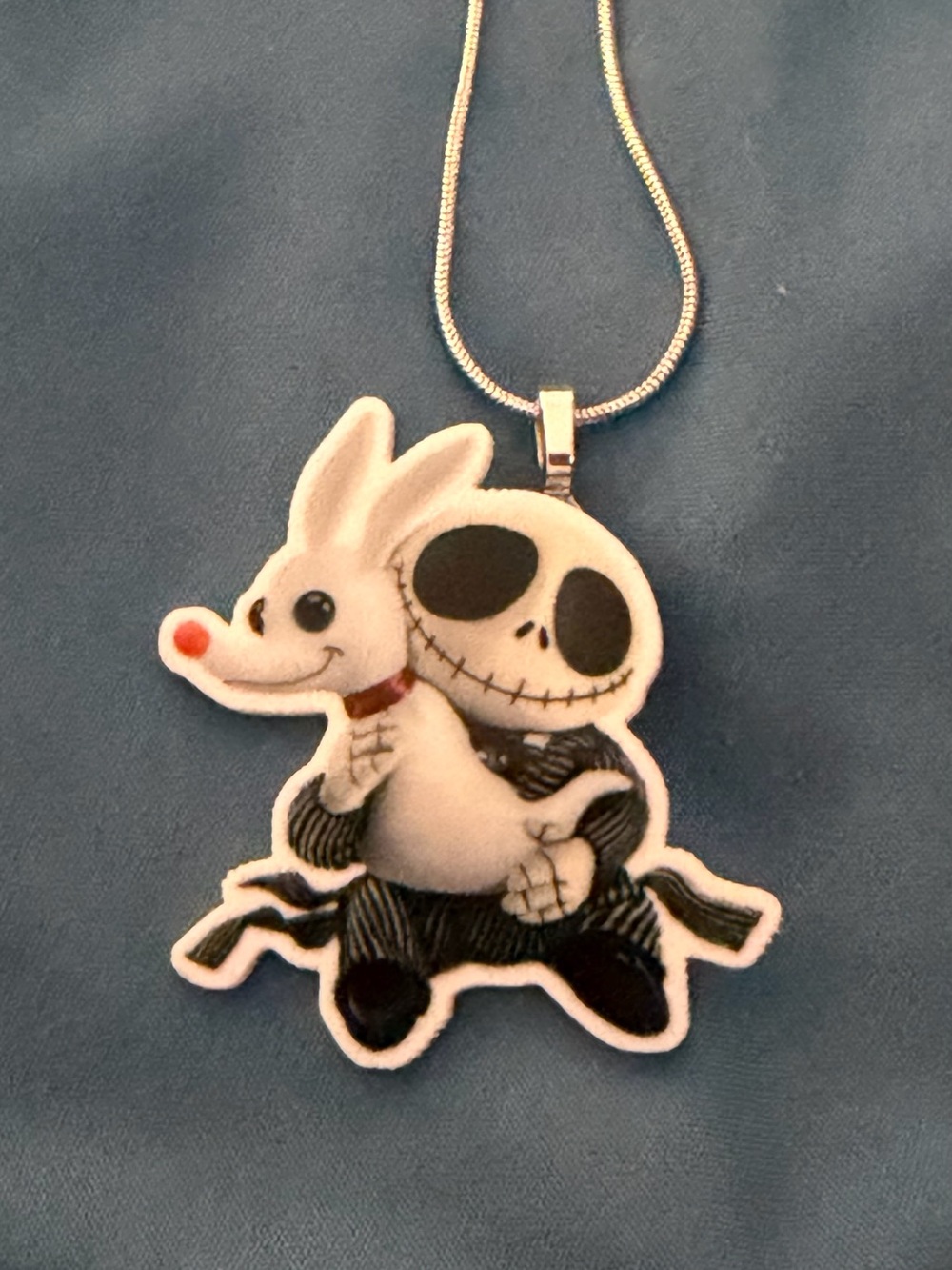 Black & White Character Pendant Necklace - Cute Skeleton Puppy